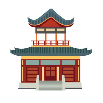 recommend clip art: Ancient red chinese house building vector image, asian traditional building facade clip art, pagoda home flat design illustration, cartoon china architecture isolated on white