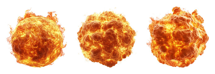 Explosive fiery blasts isolated on transparent background