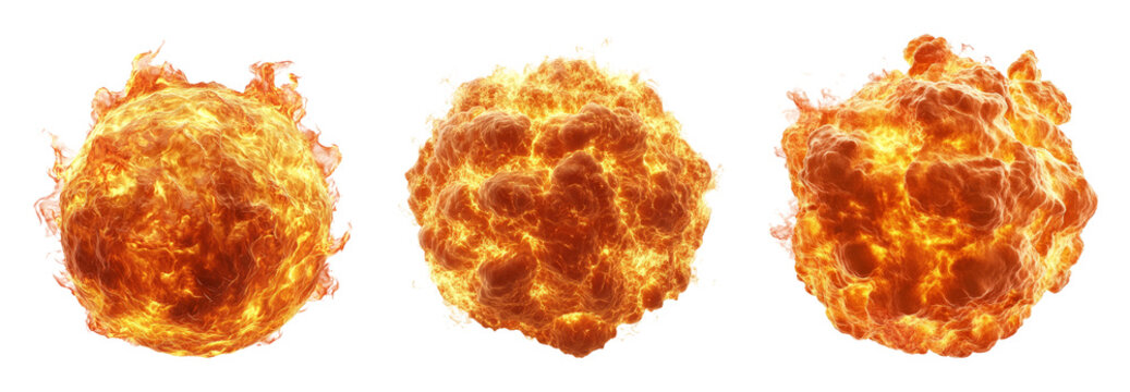 Explosive fiery blasts isolated on transparent background