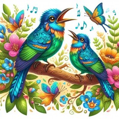 Obraz premium Bird and flowers illustration