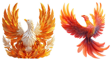 Obraz premium Phoenix bird illustrations set isolated on transparent background