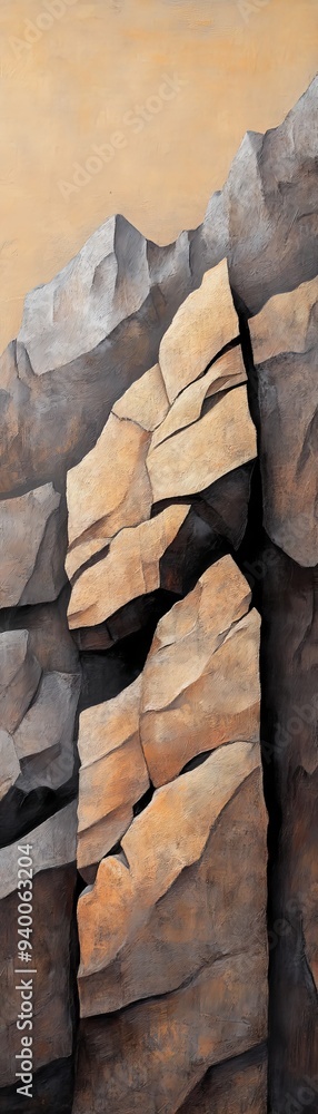 Aufkleber abstract painting of rocky cliffs showcasing the rugged beauty of natural formations with earth tone