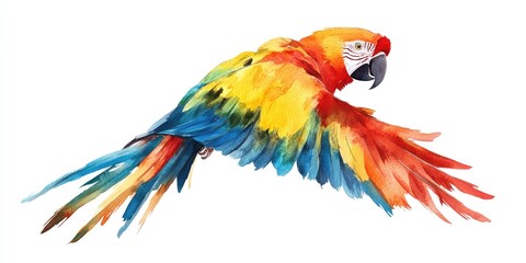 Watercolor illustration of a macaw bird set against a white background