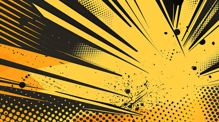 A bold comic background featuring a zigzag pattern of panels with explosive action lines and halftone shading in yellow and black.