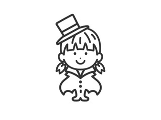 ヴァンパイアの仮装をした、女の子のアイコン（線画）のイラスト