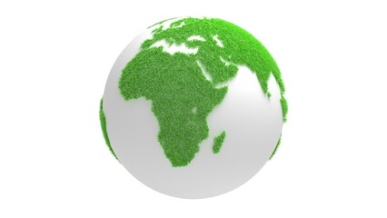 planet rotation of green grass continents 3d representation. Can be used to represent ecology, renewable energy and sustainability, global oxygenation plants or mother earth zero waste global warming