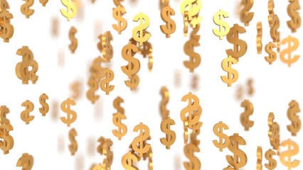 money falling golden dollar signs 3d representation. Can be used to represent profit and sales, economy investments or wealth jackpot fortune