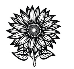 This Detailed Sunflower Silhouette Vector Clipart Captures the Vibrant Essence of This Popular Flower, Making It Ideal for Nature-Themed Designs, Botanical Illustrations, Ornamental Art