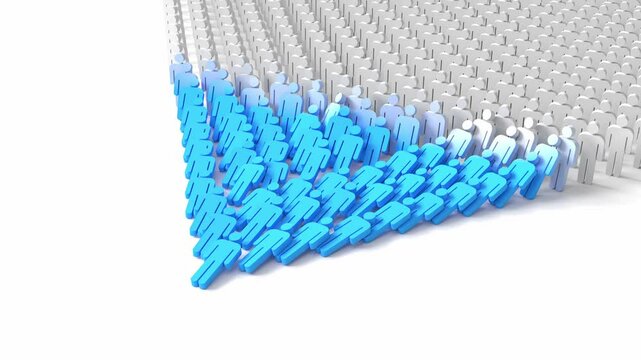 chain reaction collapse or domino effect of a crowd 3d animation. Can be used to reprenset economy and demography globalization, disease spread epidemic or a leadership disaster management