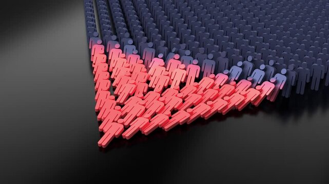 chain reaction collapse or domino effect of a crowd 3d animation. Can be used to reprenset economy and demography globalization, disease spread epidemic or a leadership disaster management