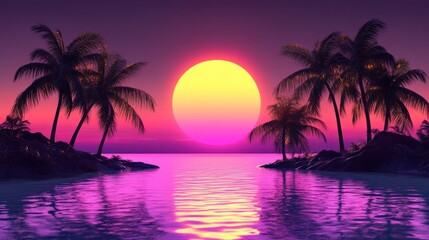 Tropical Sunset with Palm Trees