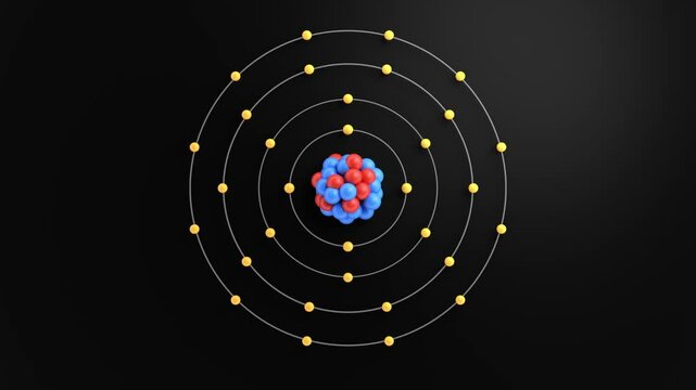 atomic structure with electrons orbiting on energy levels 3d animation loop. Can be used to represent nuclear energy, chemistry atoms or subatomic particles research