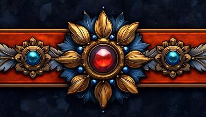 Fototapeta premium Ornate Gold Frame with Red and Blue Gemstones