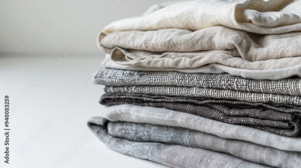 Aufkleber stack of natural linen fabrics in different textures and colors
