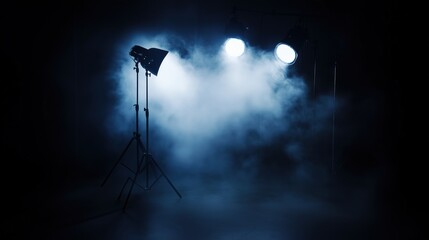 Studio lights illuminating dark grey background