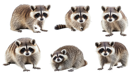 Obraz premium Set and group of raccoons, isolated