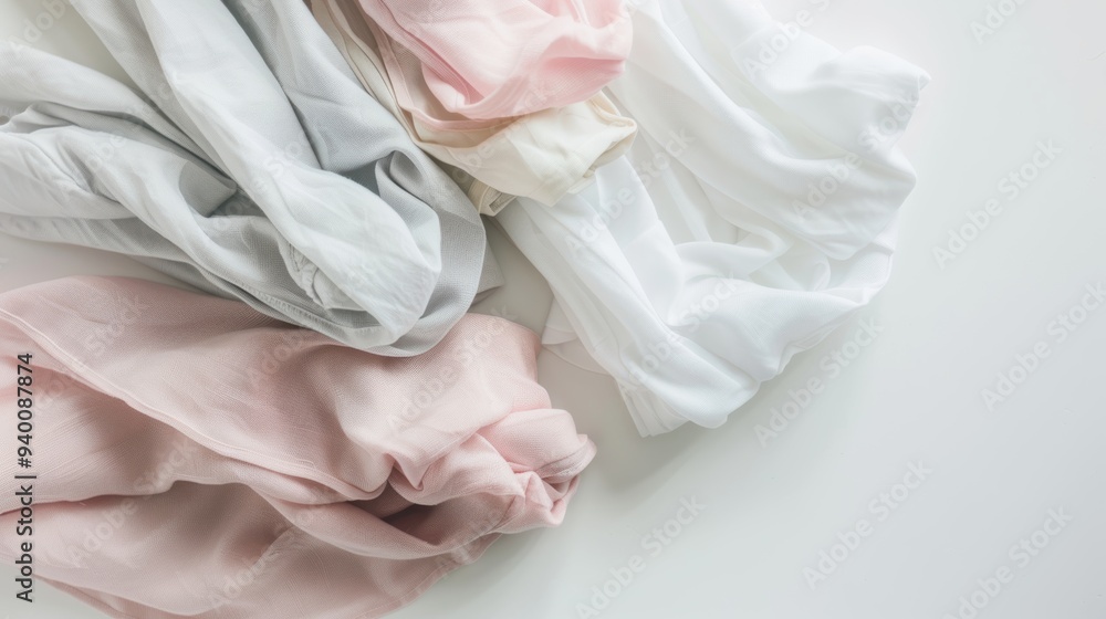 Poster flowing fabric in pink and white creating abstract shapes