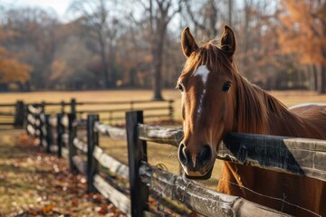 Naklejka premium Horse Portrait with a Wooden Fence