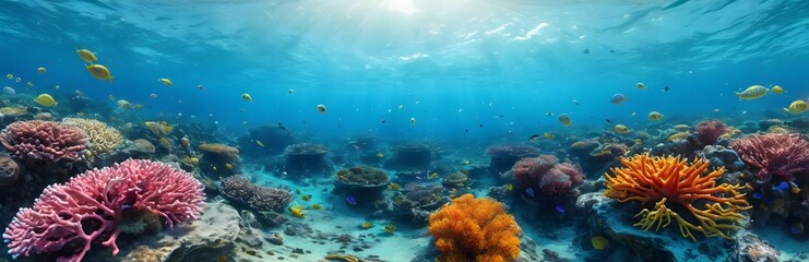 Naklejka premium 360 degree underwater scene, marine life. HDRI spherical panorama.