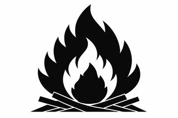 Campfire icon, Bonfire silhouette vector illustration, Fireplace black symbol