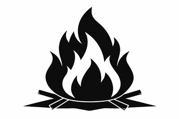 Campfire icon, Bonfire silhouette vector illustration, Fireplace black symbol