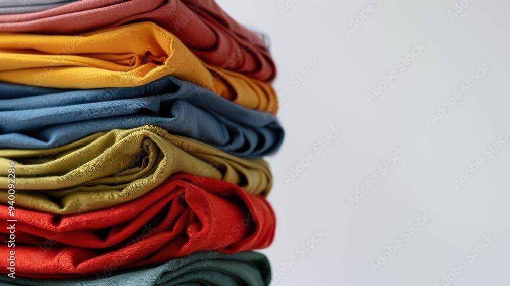 Poster stack of folded colorful clothes forming a gradient