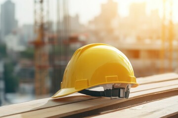 Yellow Hard Hat on Construction Site with Sunlight