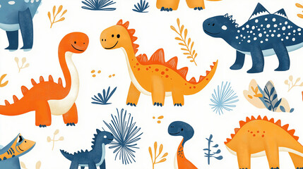 Cute Stylized Dinosaurs in a Fun Kid-Friendly Pattern