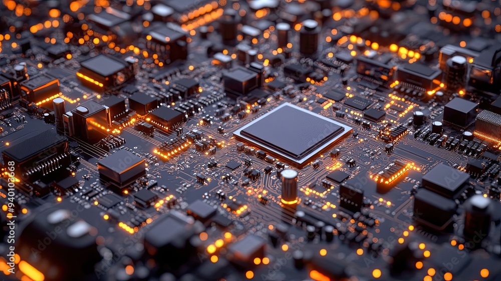 Poster close-up of a circuit board with a processor chip