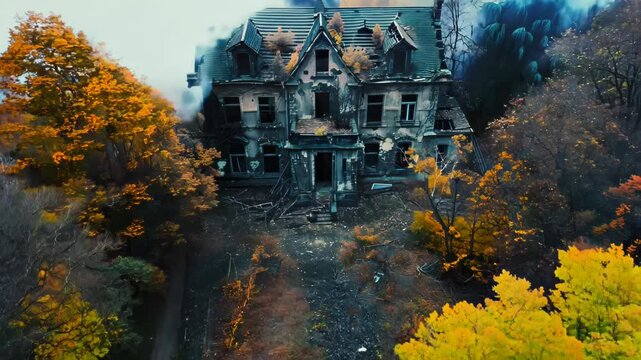 aerial view of abandoned house Footage 4K