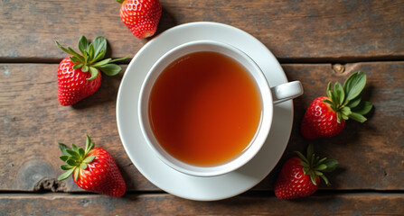 cup of tea with strawberries