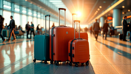 Travel concept. Suitcases in the airport hall