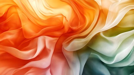 Obraz premium Abstract Chiffon Waves in Brown, Orange, and Green - Vivid Graphic Art Wallpaper,Generative AI