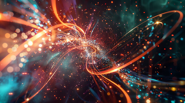 Dynamic scene of particles like electrons and positrons interacting in a particle collider