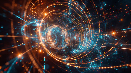 Obraz premium Dynamic visualization of the Higgs boson field interacting with various subatomic particles