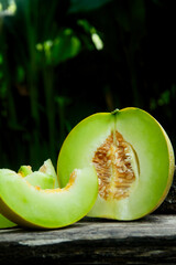 Sliced green melon, fresh melon ready to eat
