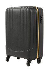 One new dark suitcase isolated on white