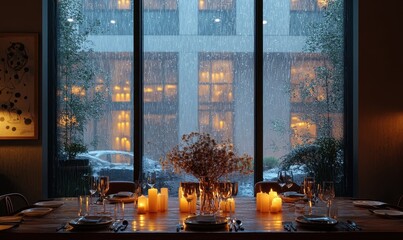 Rainy Evening Dinner by the Window