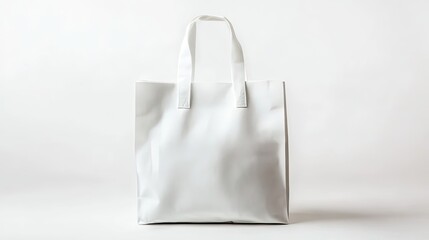 White Paper Bag with Handles on White Background