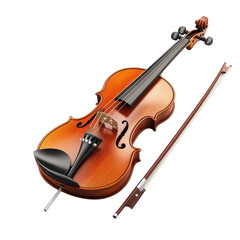 Fototapeta premium Violin and Bow on White Background Isolated, transparent background, PNG file
