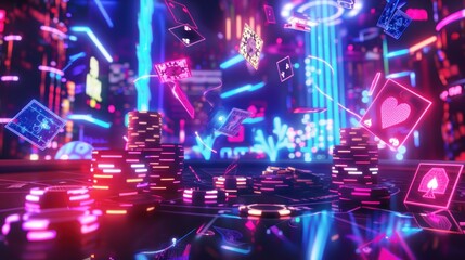 Fototapeta premium Neon Casino: A Futuristic Gambling Scene