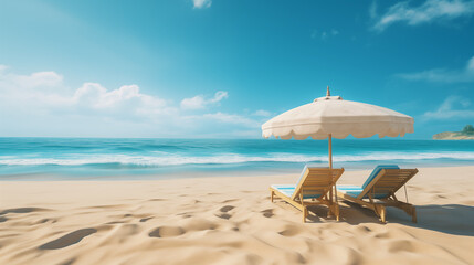 Obraz premium beach with umbrella and chairs