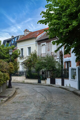 Paris, picturesque neighborhood of the Campagne in Paris, in the 20e arrondissement, in spring 
