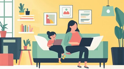 Fototapeta premium Balancing Act: Navigating Remote Parenting with Grace and Grit