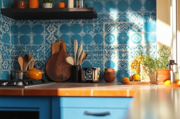 Blue Kitchen With Sunbeams