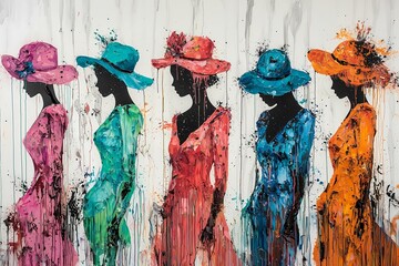 A colorful, abstract contemporary painting of women