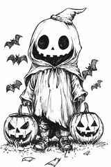 cute halloween ghost character, drawing style