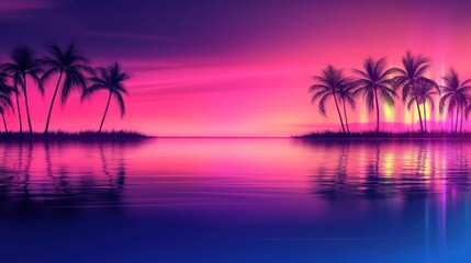 Silhouette of Palm Trees at Sunset