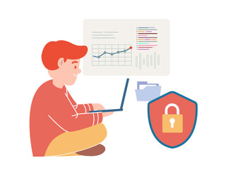 data protection authentication safe safety data backup lock access modern device design icon illustration