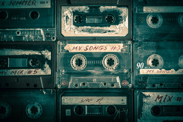 Collection of retro and old audio tapes